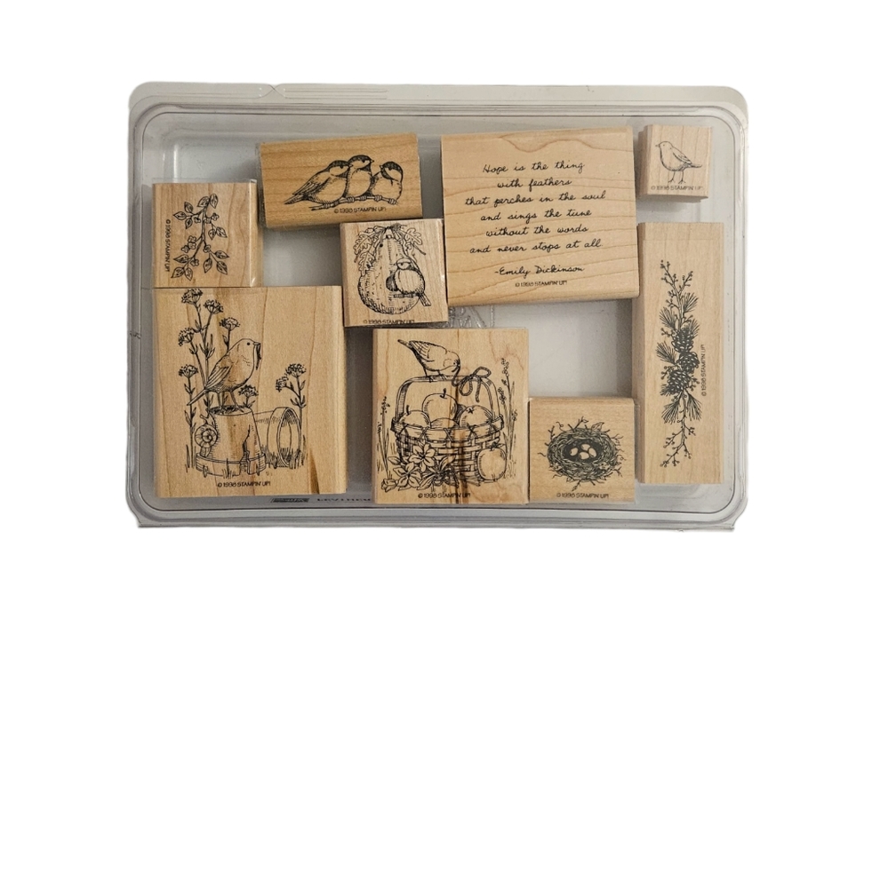 Stampin Up FEATHERED HOPE Set of 9 Rubber Stamps 1998 Birds Floral